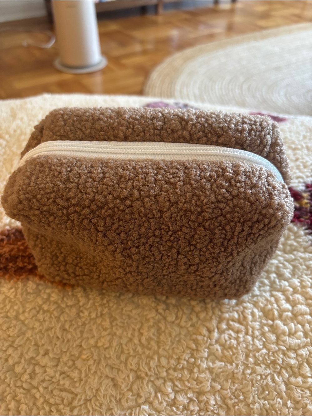 Summer Fridays Brown Sherpa Cosmetic Pouch with White Zipper